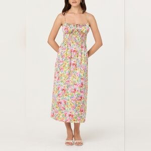 NWT - ASTR the Label Smocked Fully Lined Blue Multi Floral Maxi Dress - Size XL